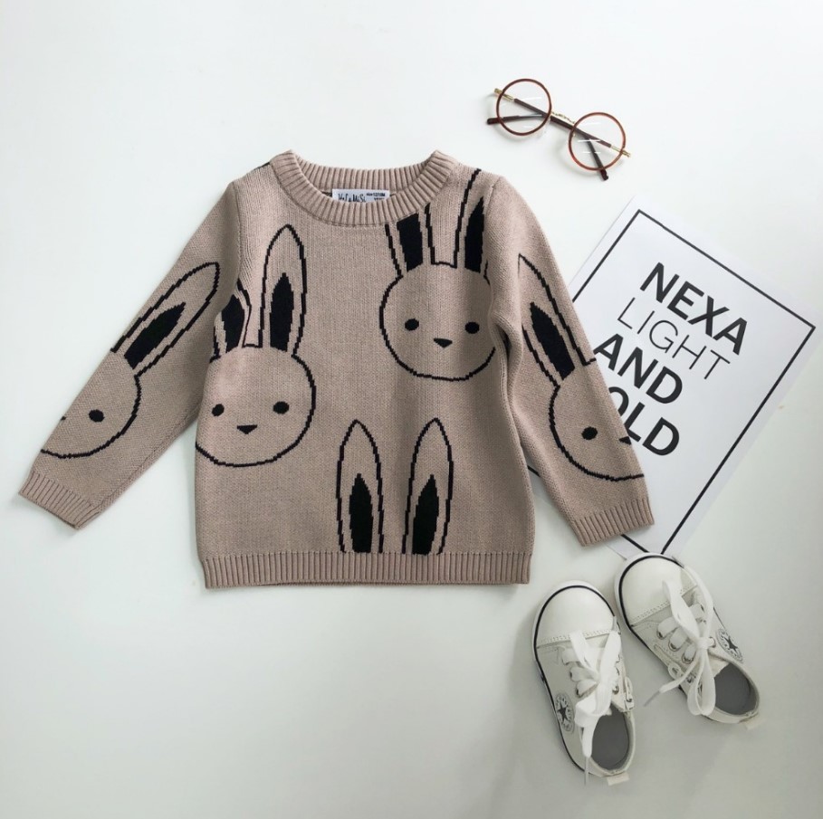 Ins Fashion Baby Girls Sweaters Boy Cartoon Rabbit Sweater Autumn Winter Kids Pullover Tops Cotton Knitwear For Girls Clothing alx