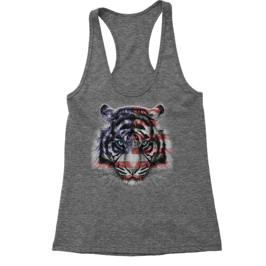 American White Tiger USA Flag Racerback Tank Top for Women