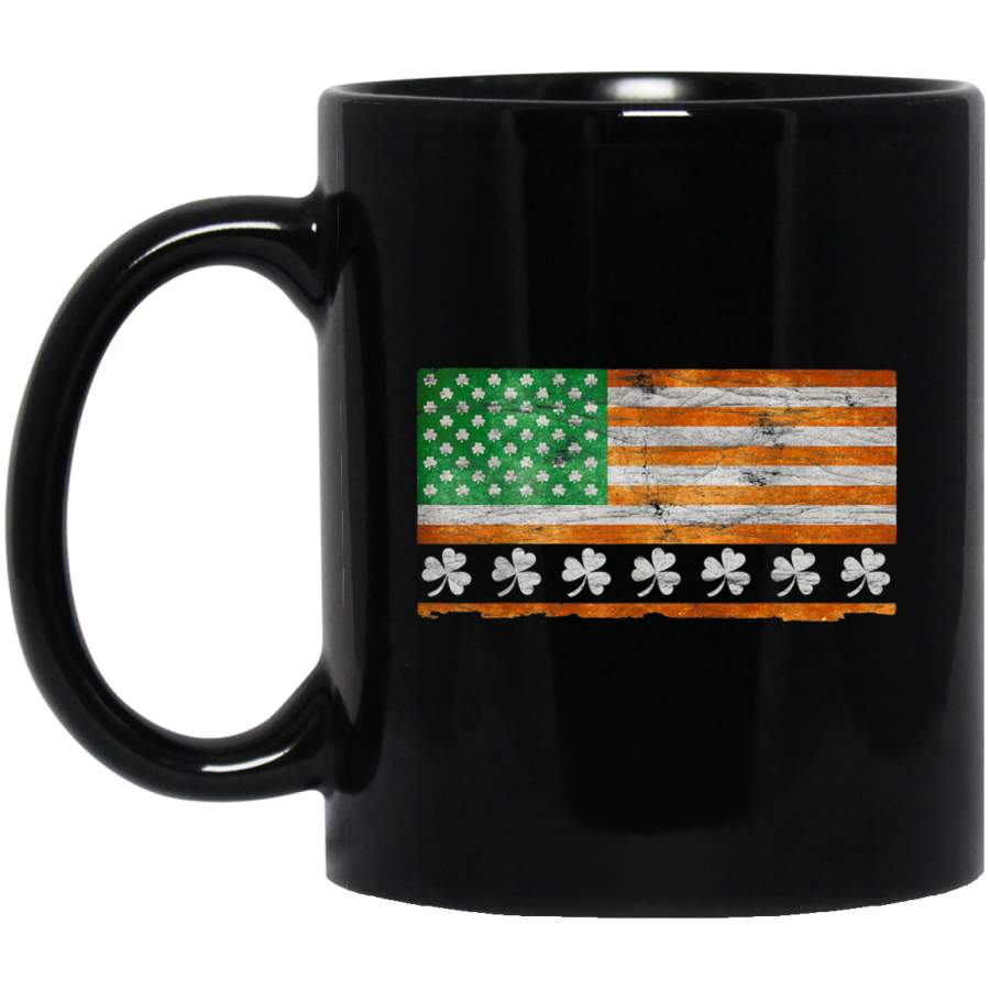 Irish American Flag Gift Vintage Shamrock St Patricks Day Mug