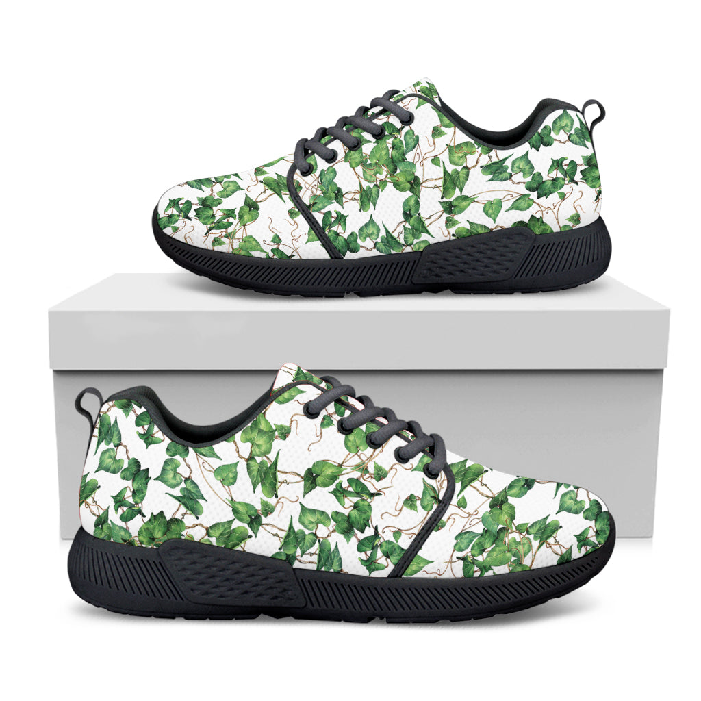 Watercolor Ivy Leaf Pattern Print Black Athletic Shoes