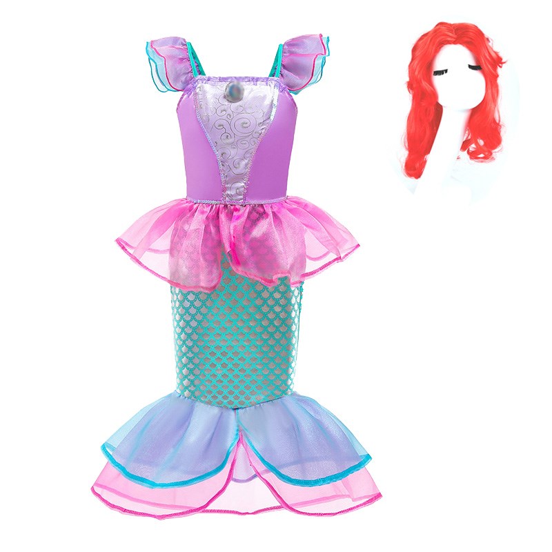 Summer 2022 Little Girl Dress Mermaid Costume for Children Carnival Cosplay Short Sleeves Clothes Boutique Clothing Tutu Dress alx