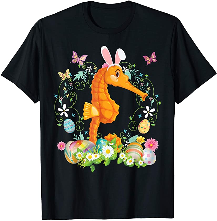 Bunny Seahorse Happy Easter Day Lover Egg Hunt Lovely Cute T-Shirt