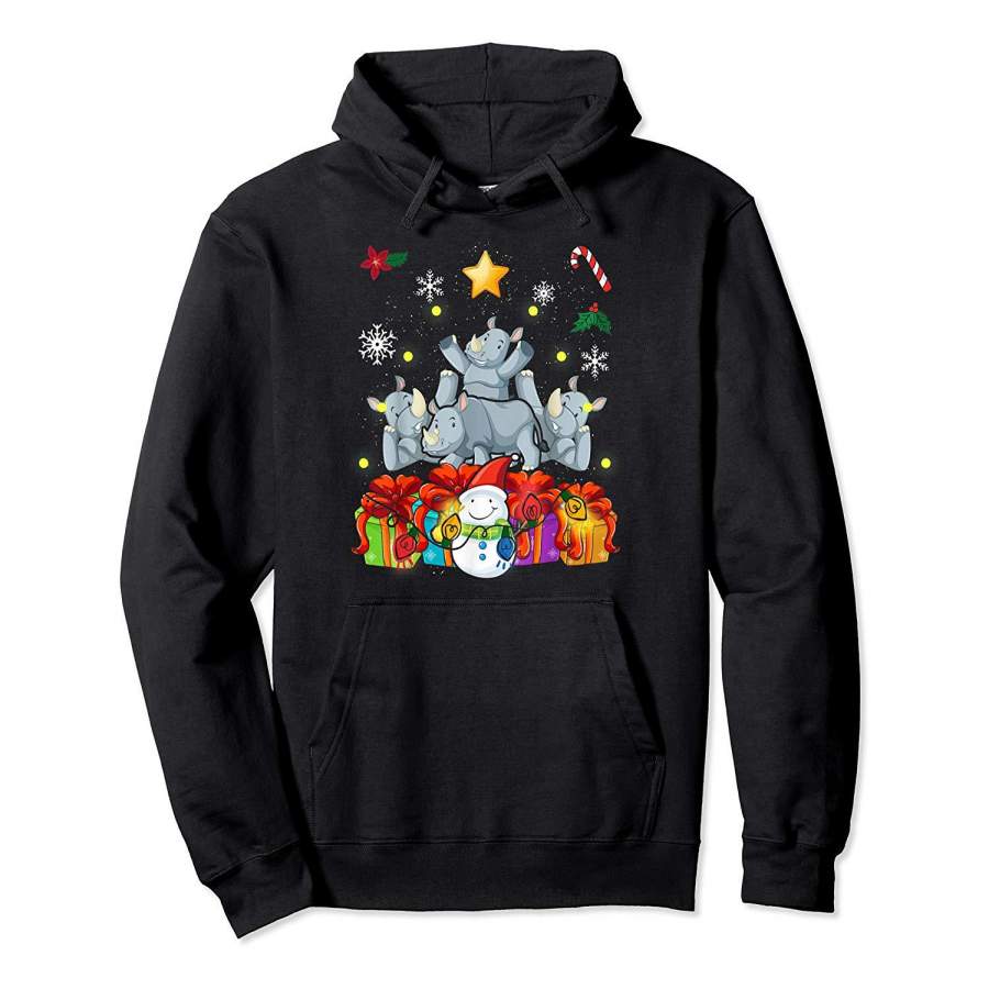 Funny Rhino Christmas Tree Cute Decor Gift Xmas Presents Hoodie