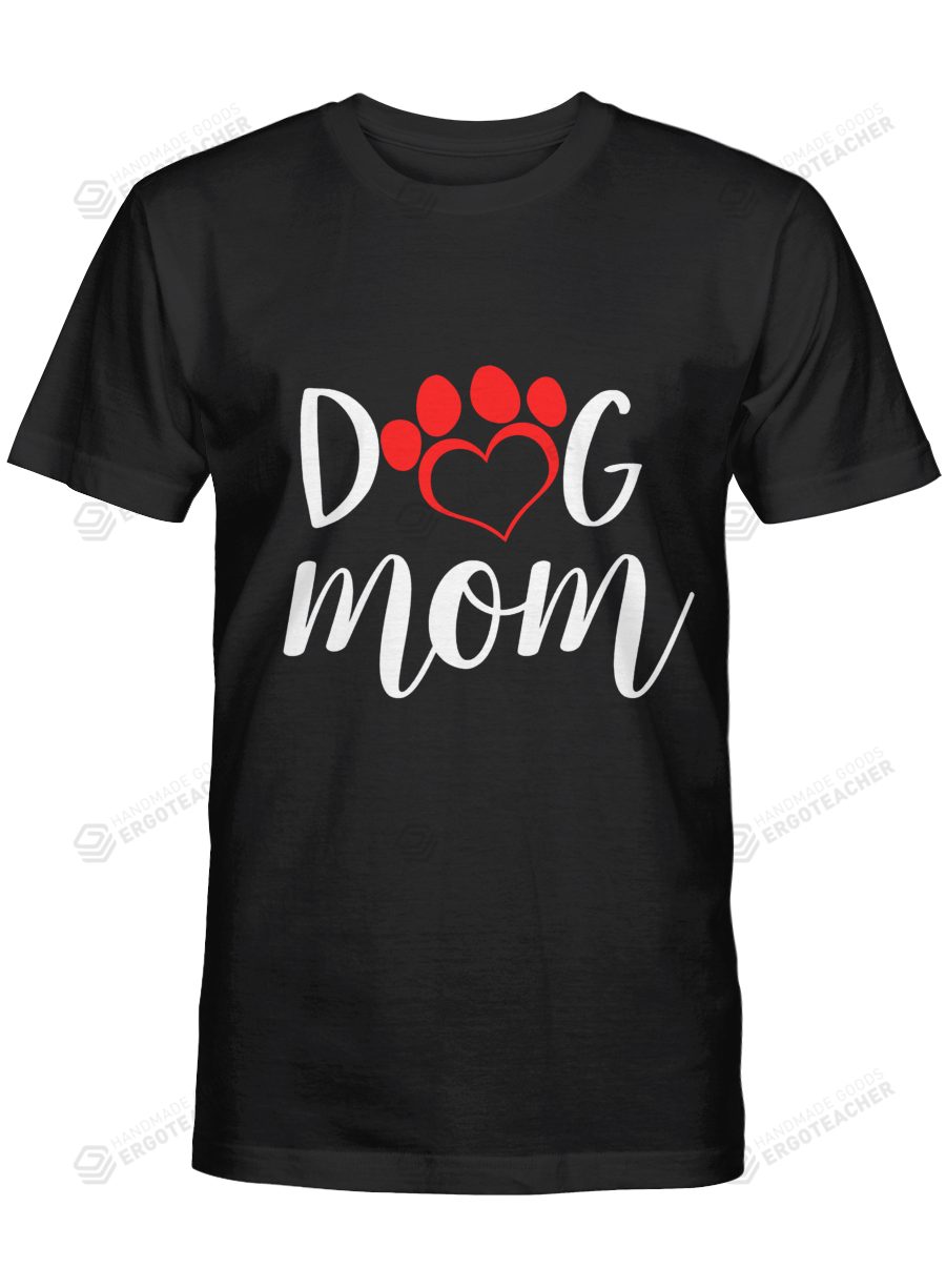 Dog Mom Women T-Shirt Red Heart Dog Paw Mama Shirt Pets Mum Tees for Birthday Anniversary Mother’s Day Doggo Puppy Mommy Tshirts