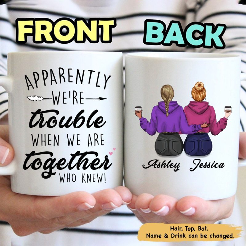 We‘Re Trouble Besties Modern Girls Back View Personalized Mug