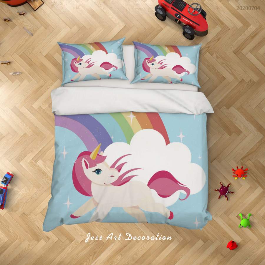 3D Blue Unicorn Rainbow Quilt Cover Set Bedding Set Duvet Cover Pillowcases SF11