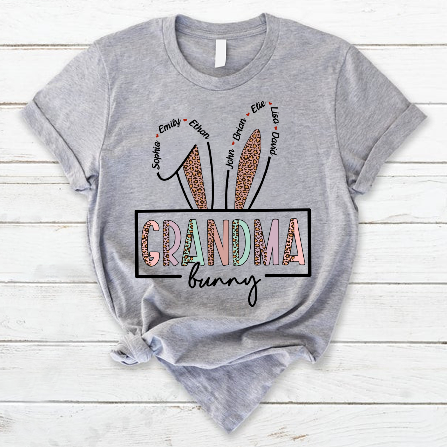 Personalized Grandma Bunny With Grandkids Cute Easter Day T-Shirt