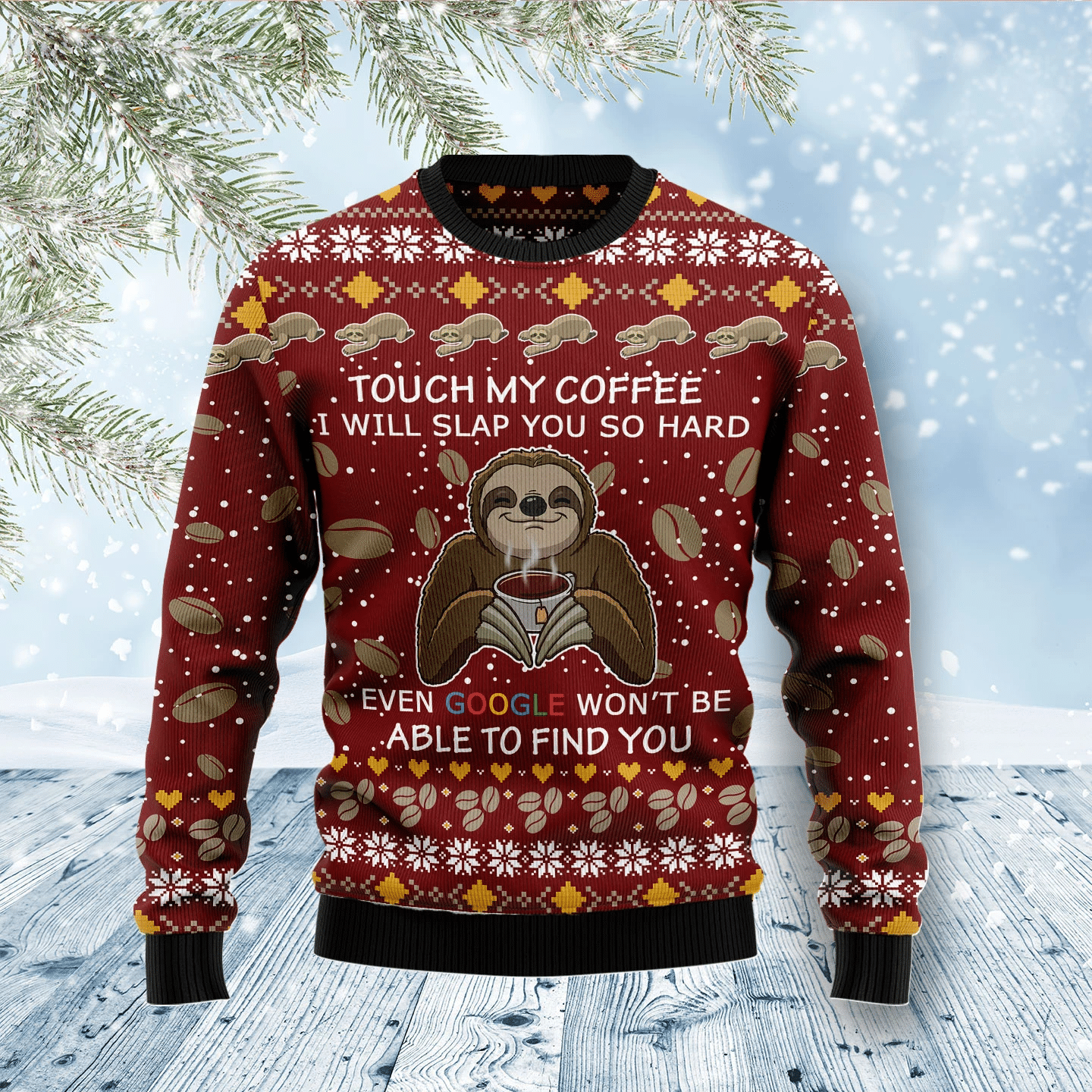 Sloth Coffee Christmas Ugly Sweater