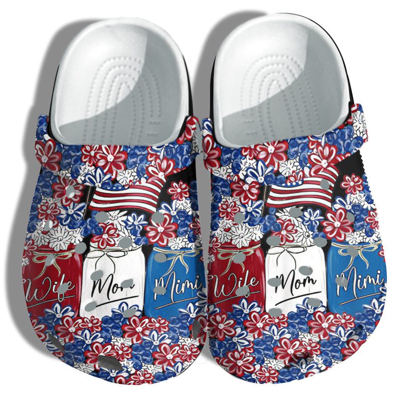 Wife Mom Mimi 4Th Of July Shoes Gift Women – Flower Garden Love Family America Flag Shoes Birthday Gift