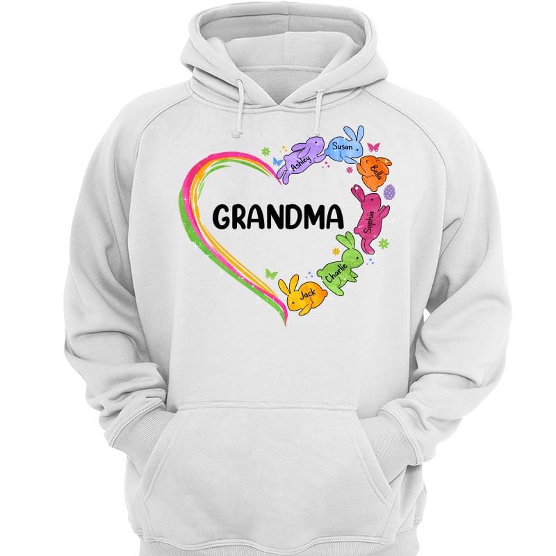 Mom Grandma Bunny Heart Easter Personalized Hoodie Sweatshirt