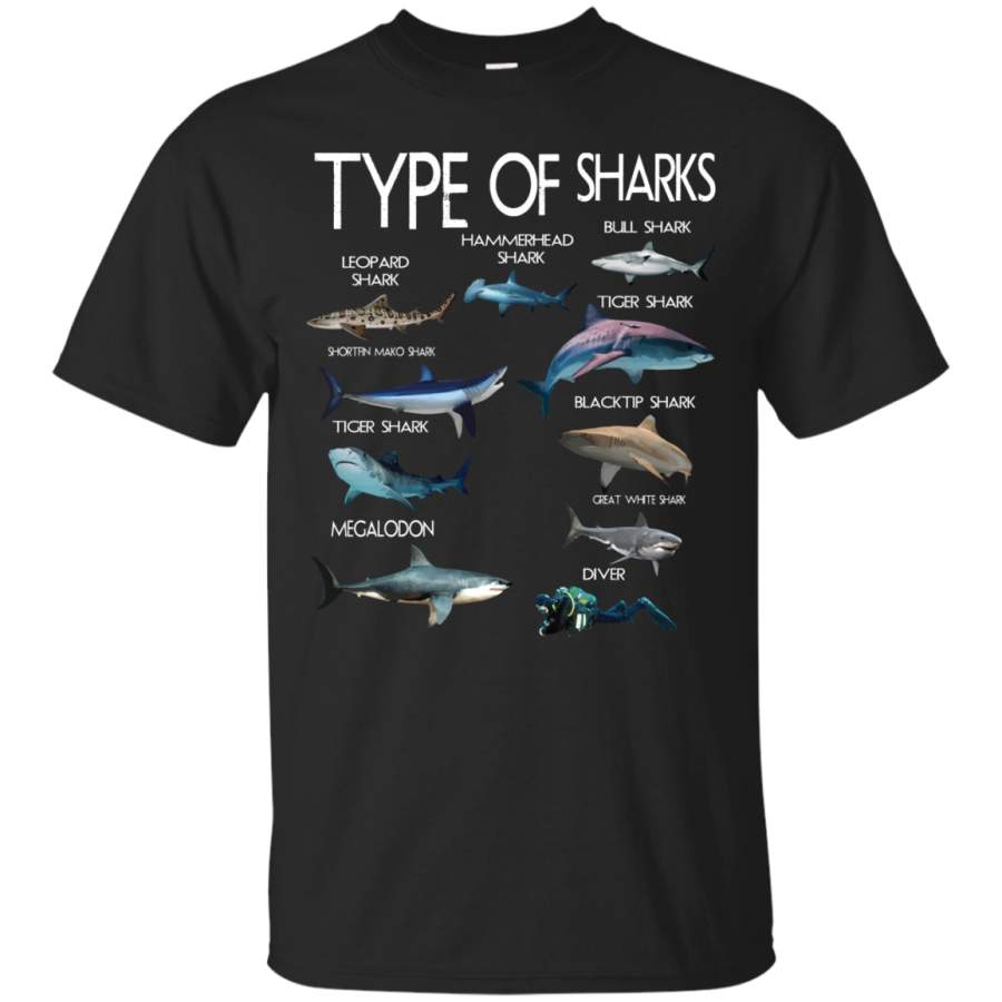 AGR 9 Types Of Sharks T-Shirt Educational Academic Ocean T-Shirt