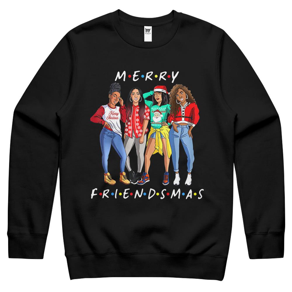 Melanin Girls Merry Friendsmas Christmas Crewneck Sweatshirt