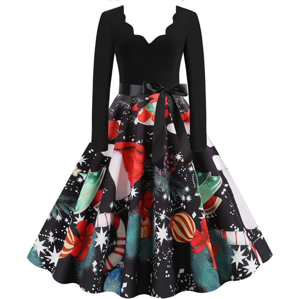 Winter Christmas Dresses Women Vintage Robe Swing Pinup Elegant Party Dress Long Sleeve Plus Size Vestidos alx