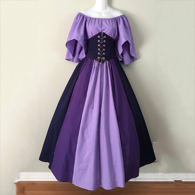 Women Vintage Medieval Corset Bandage Length Dress Gothic Cosplay Costume Halloween Carnival Party Dress Female alx