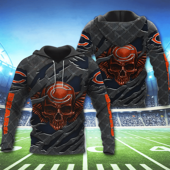 3D Skull Chicago Bears Hoodies Cheap