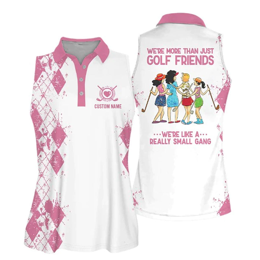 Personalized Name Golf Friends We’Re Like A Really Small Gang Shirt Muticolor Sleeveless Women Polo Shirt, Golf Sleeveless Women Polo Shirt