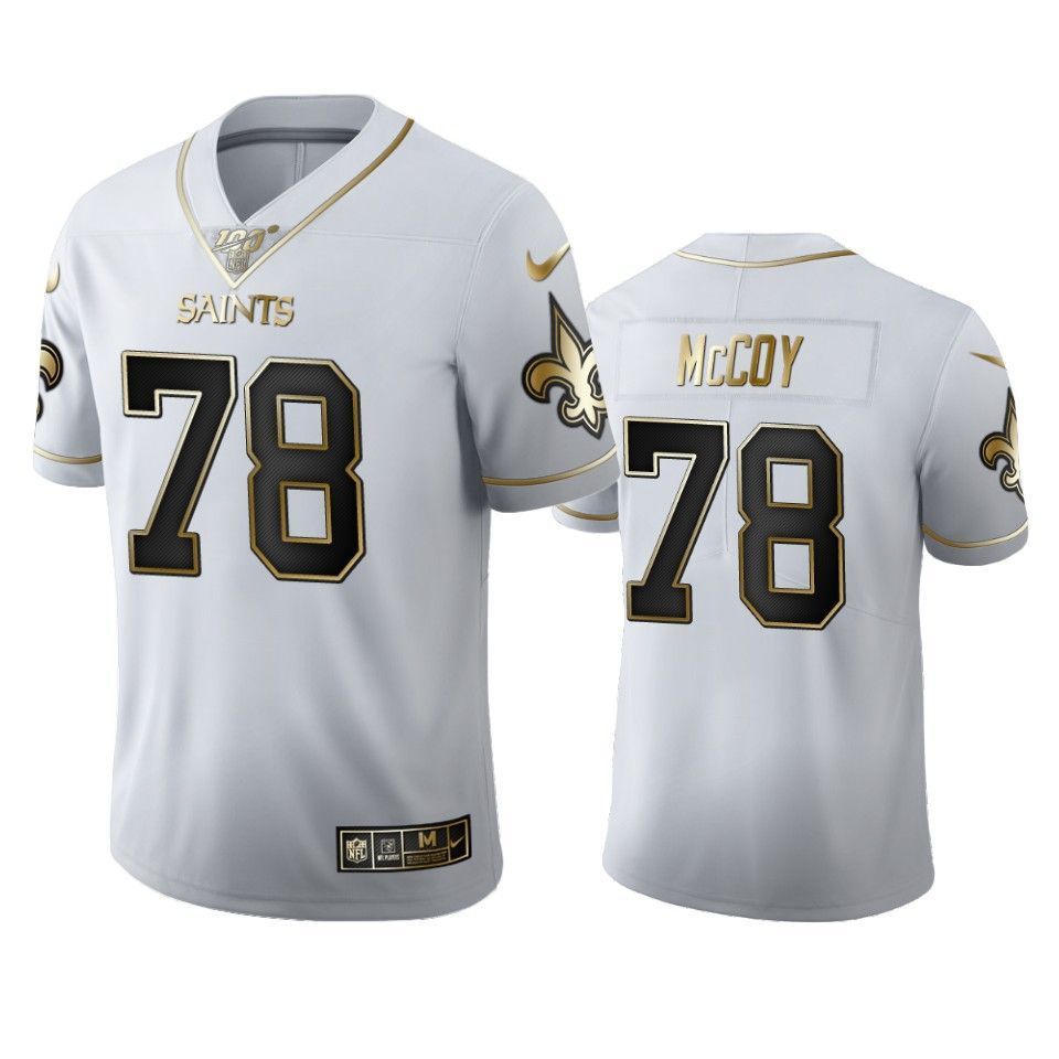 New Orleans Saints Erik Mccoy White 100Th Season Golden Edition Mens Jersey