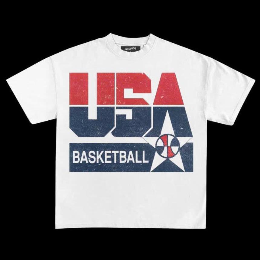 USA Basketball Vintage Tee, Retro American Basketball Graphic T-Shirt, For Men, For Woman, Fitted, Pull On, Casual, Unisex Cotton T-Shirt