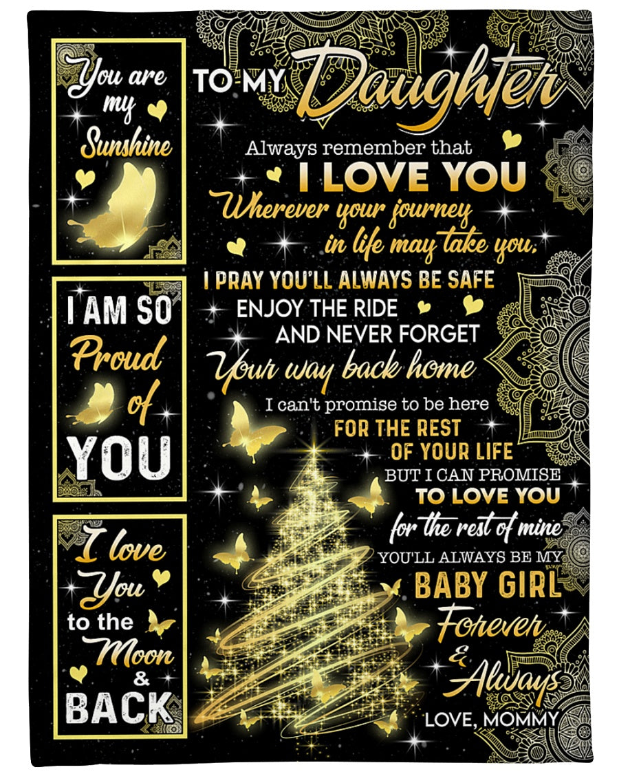 To My Daughter Always Remember That I Love You Butterfly Christmas Tree Blanket Gift For Daughter From Mom Home Decor Bedding Couch Sofa Soft And Comfy Cozy