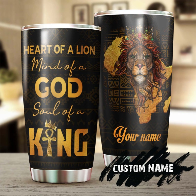 Mind Of A God Heart Of Lion Soul Of A King Personalized Tumbler-Birthday Christmas Gift For Jesus Catholic Christians Lion Lover