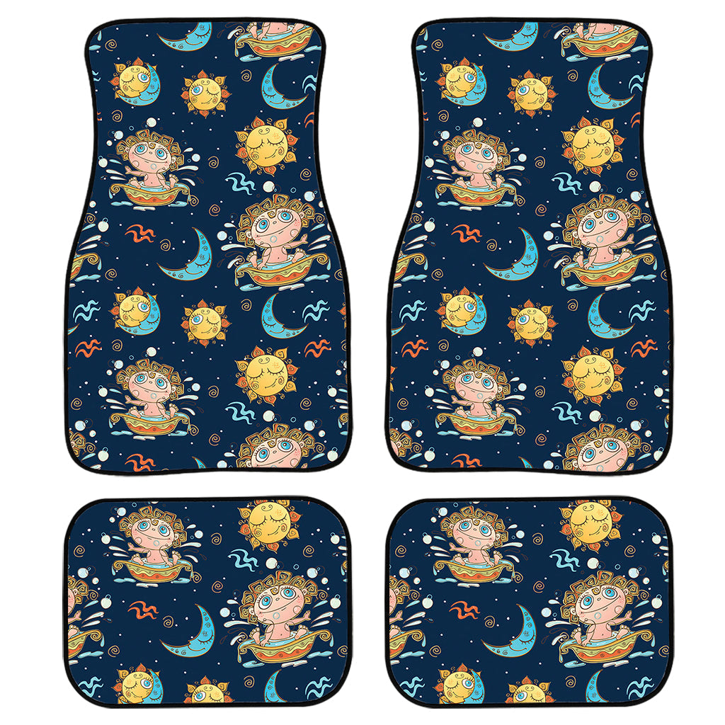 Cute Cartoon Aquarius Pattern Print Front And Back Car Floor Mats, Front Car Mat