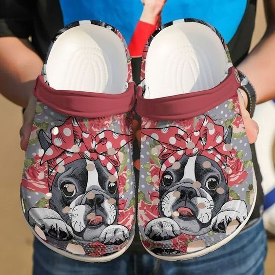 Awesome Boston Terrier Floral Rubber clog Shoes Comfy Footwear