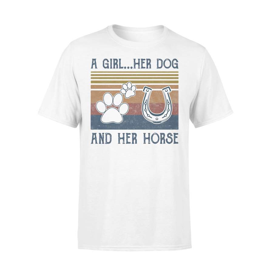 A Girl Her Dog And Her Horse Vintage Retro T-shirt