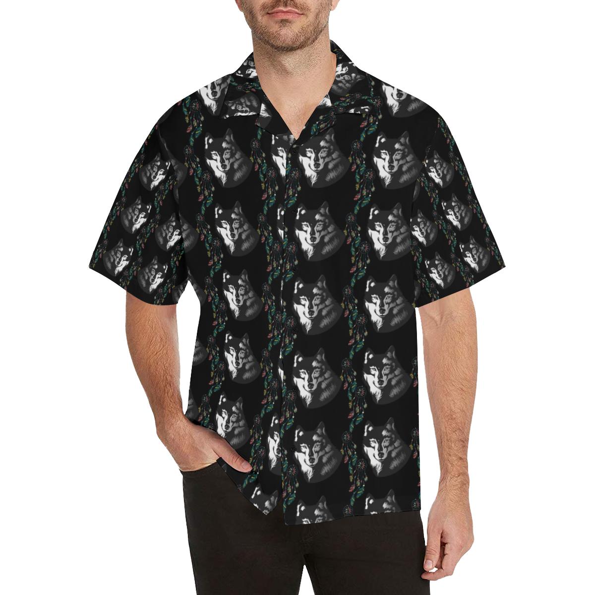 Wolf Black Dream Catcher Design Print Hawaii Unisex Aloha Short Sleeve Casual Shirt Ha109611