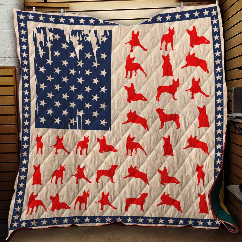 Animal Dog American Flag 3D Quilt Blanket