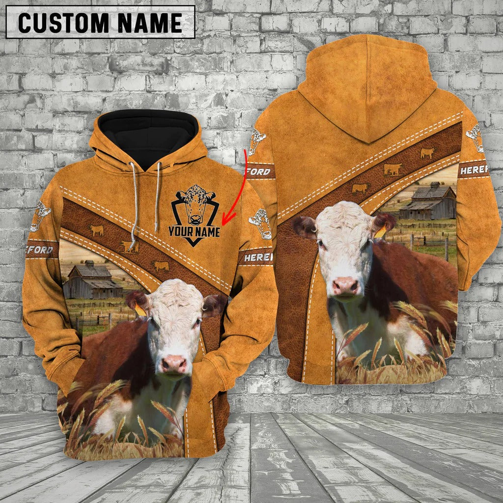 Personalized Name Farm Hereford Cattle Hoodie, Farm Zip Hoodie For Men Women