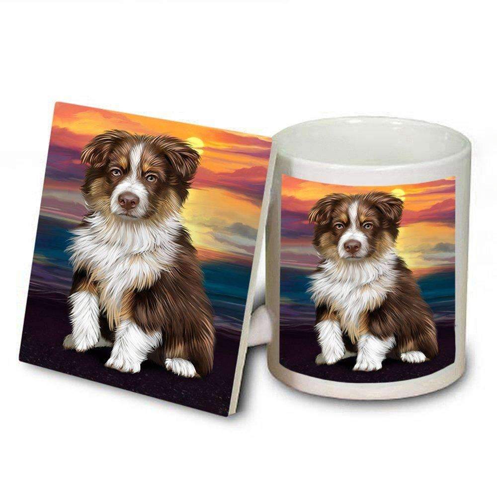 Australian Shepherd Brown Puppy Dog Mug And Coaster Set