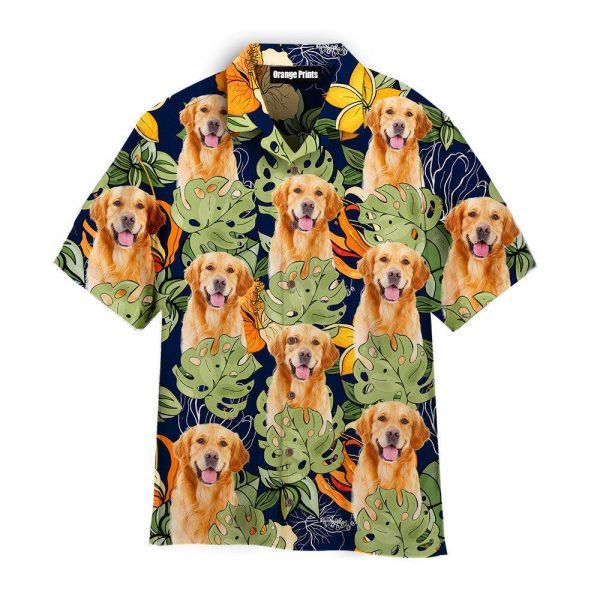 Golden Retriever Dog With Vintage Tropical Leaves Pattern Hawaii Shirt For Men Women Ha19879