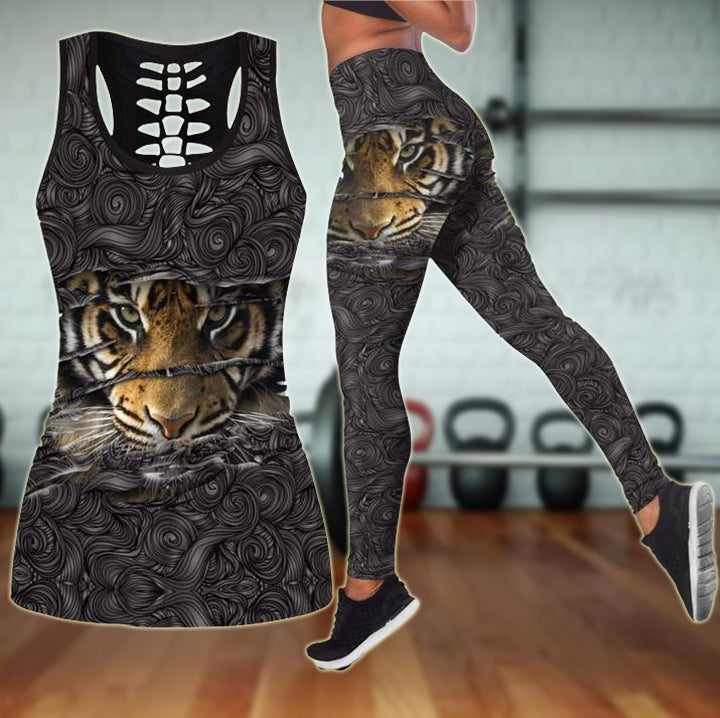 3D Powerful Tiger Eyes Combo Hollow Tank & Legging Outfit 131