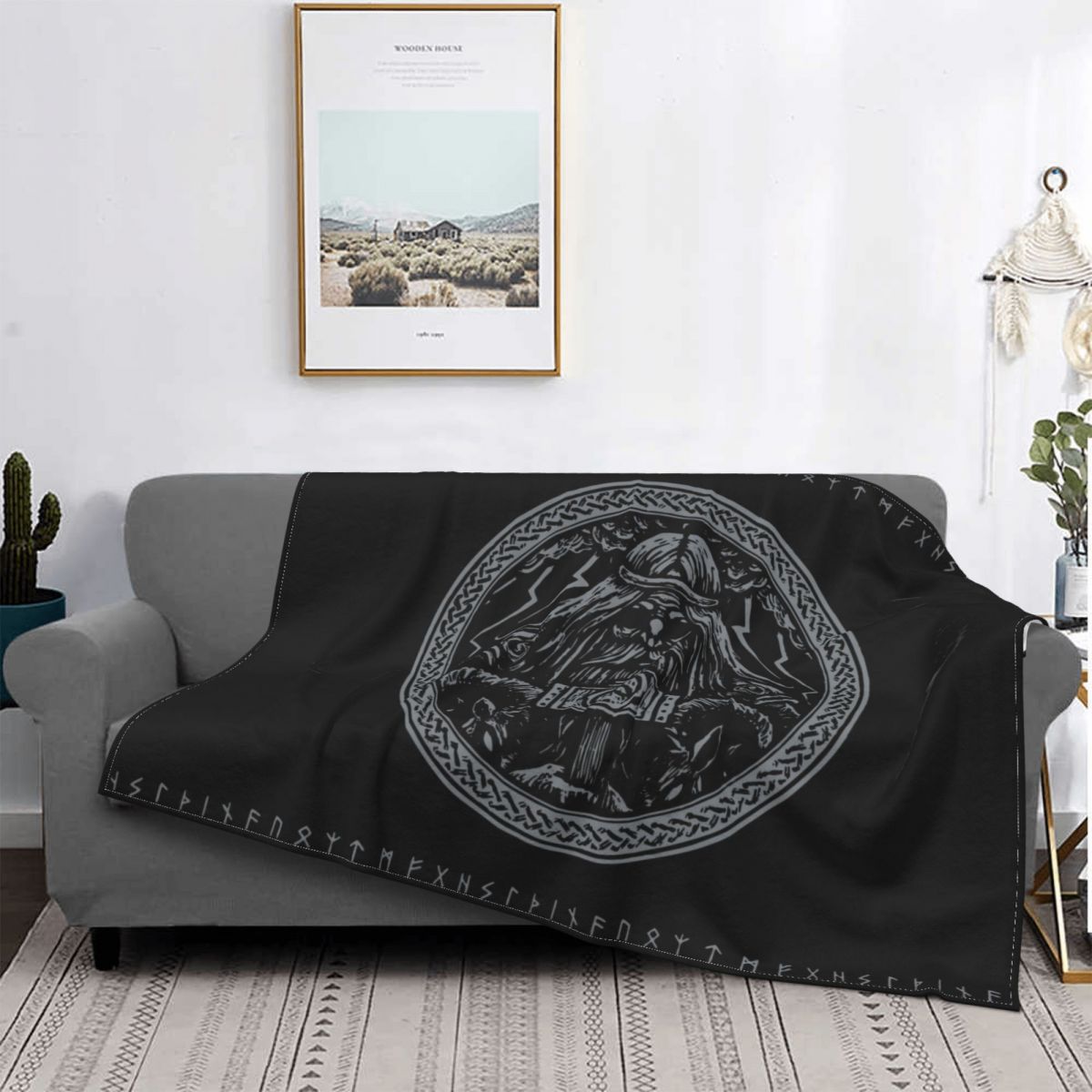 Medaillon With Runes Viking Norse God Odin Blanket Fleece Spring/Autumn Breathable Soft Throw Blanket for Bedding Car Bedspreads alx