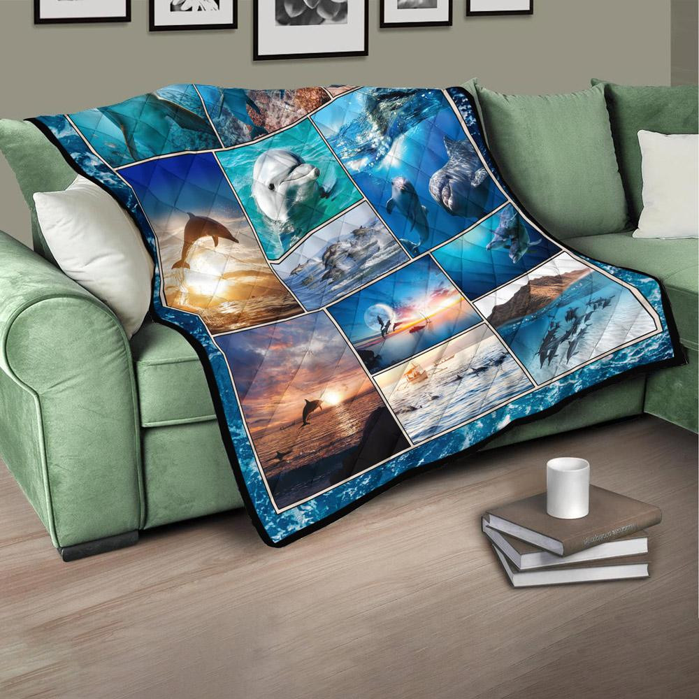 Blue Ocean Dolphin Quilt Blanket Great Customized Blanket Gifts For Birthday Christmas Thanksgiving