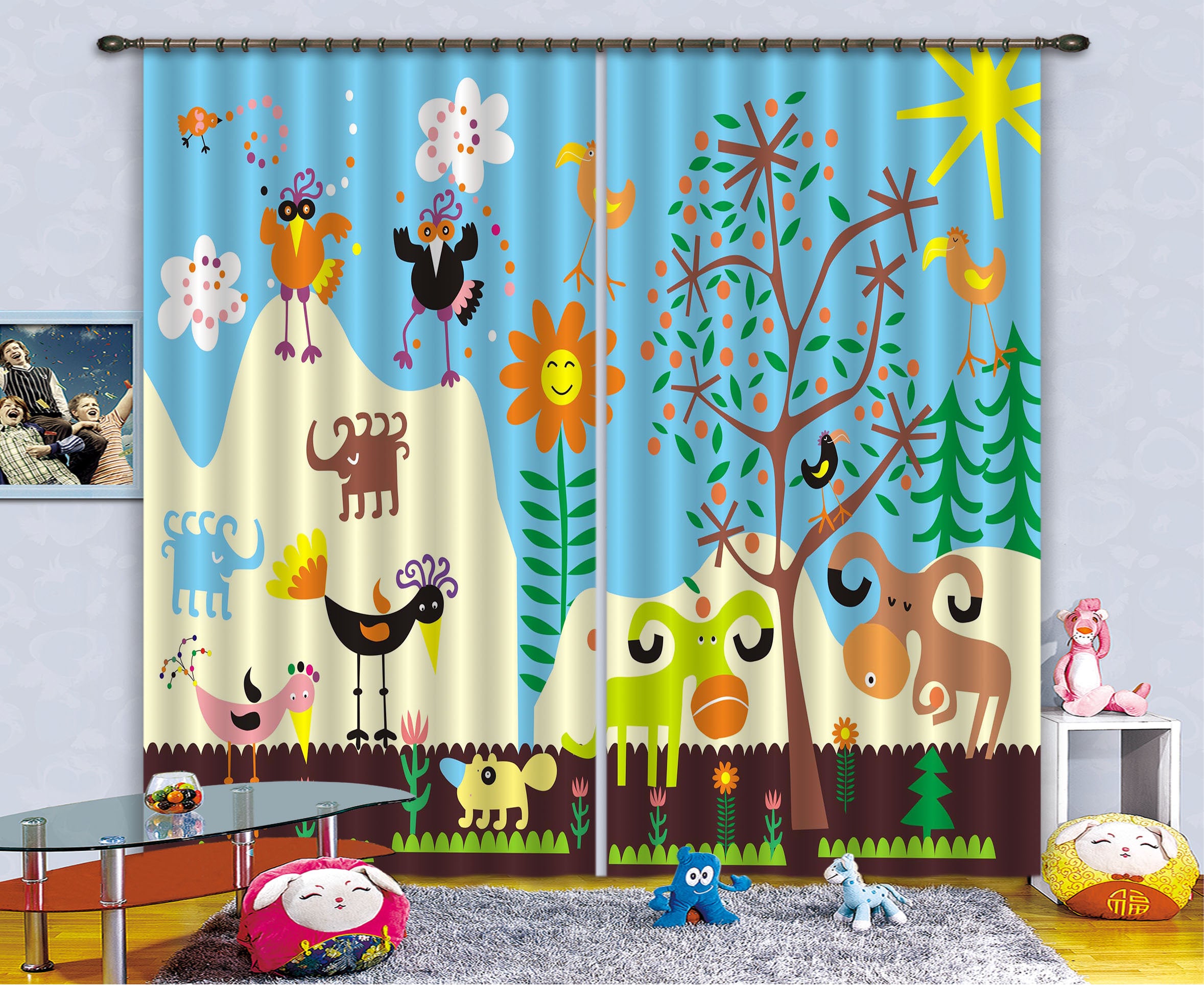 3D Cartoon Animal C163 Blockout Photo Curtain Print Curtains Drapes Fabric Window | 3D Large Photo Curtain, Jess Art Decoration Wallpaper