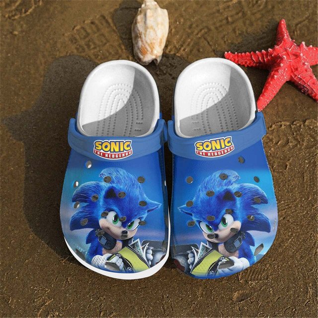 Sonic The Hedgehod In Blue Pattern Clogs Clogband Clog Comfortable Water Shoes