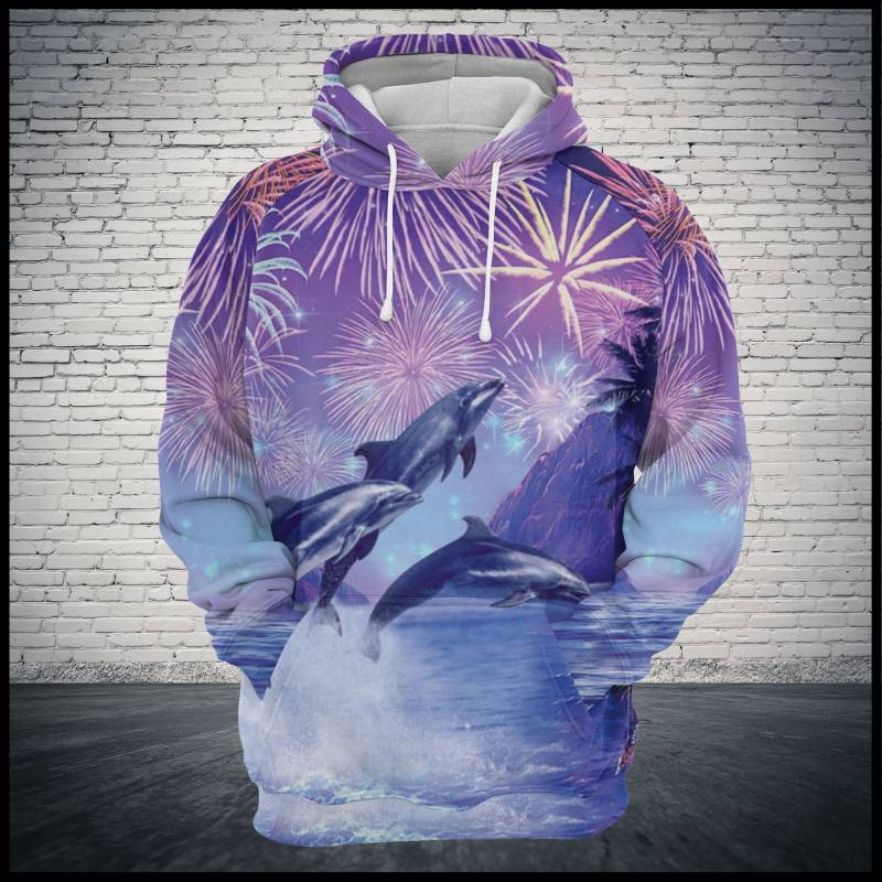 Dolphins Dance With Fireworks G5629 – All Over Print Unisex Hoodie