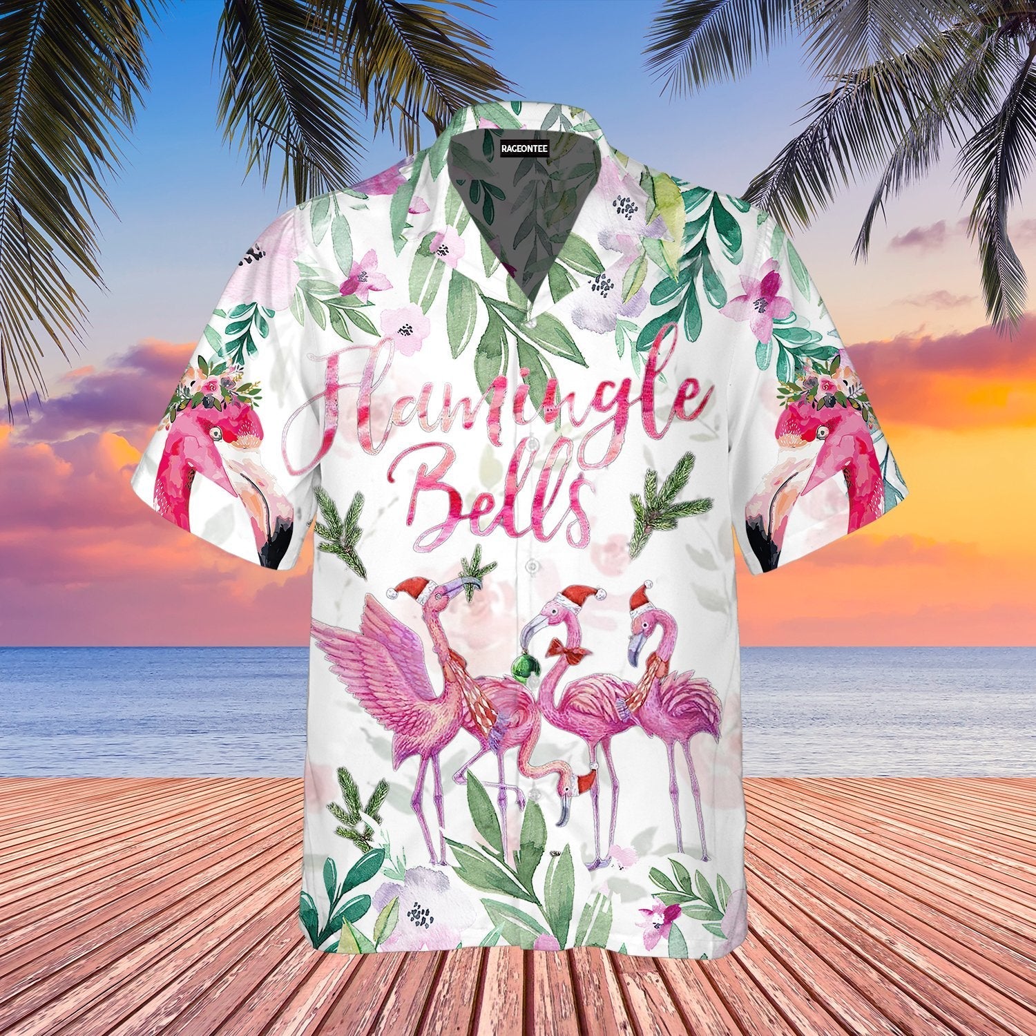 Merry Flamingo On Christmas Day Hawaii Unisex Print Aloha Short Sleeve Casual Shirt Ha75447