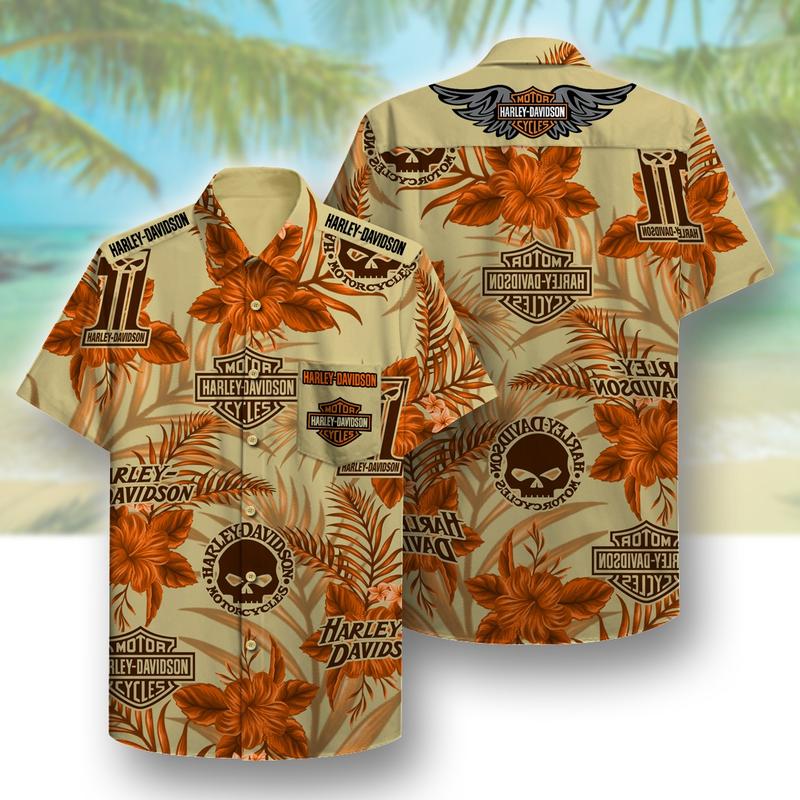 Harley – Davidson Orange Pattern- Hawaii Shirt-Tr00031