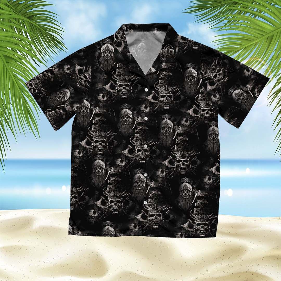 Viking Skulls Black Amazing Design Hawaiian Shirt DHC18063667