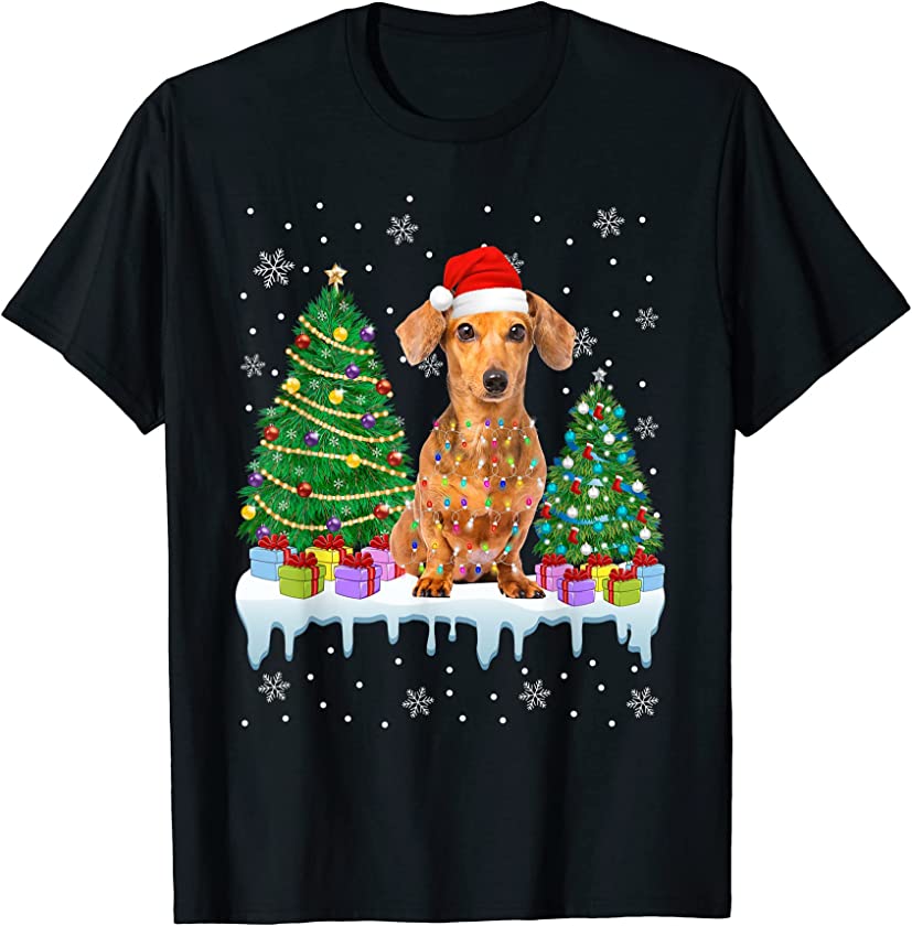 Dachshund Dog Christmas Tree Funny Xmas Lights Puppy Lover T-Shirt