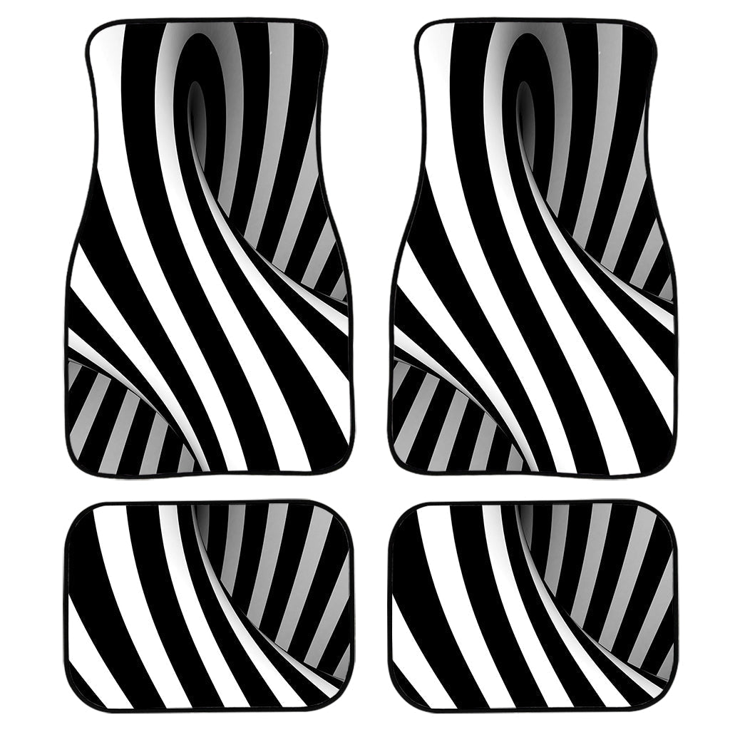 Black And White Spiral Twist Illusion Print Front And Back Car Floor Mats, Front Car Mat