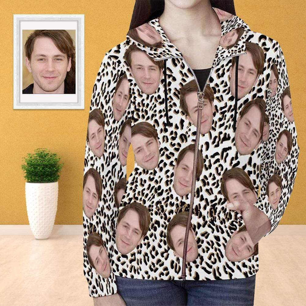 Custom Face Leopard Print Women’S All Over Print Full Zip Hoodie