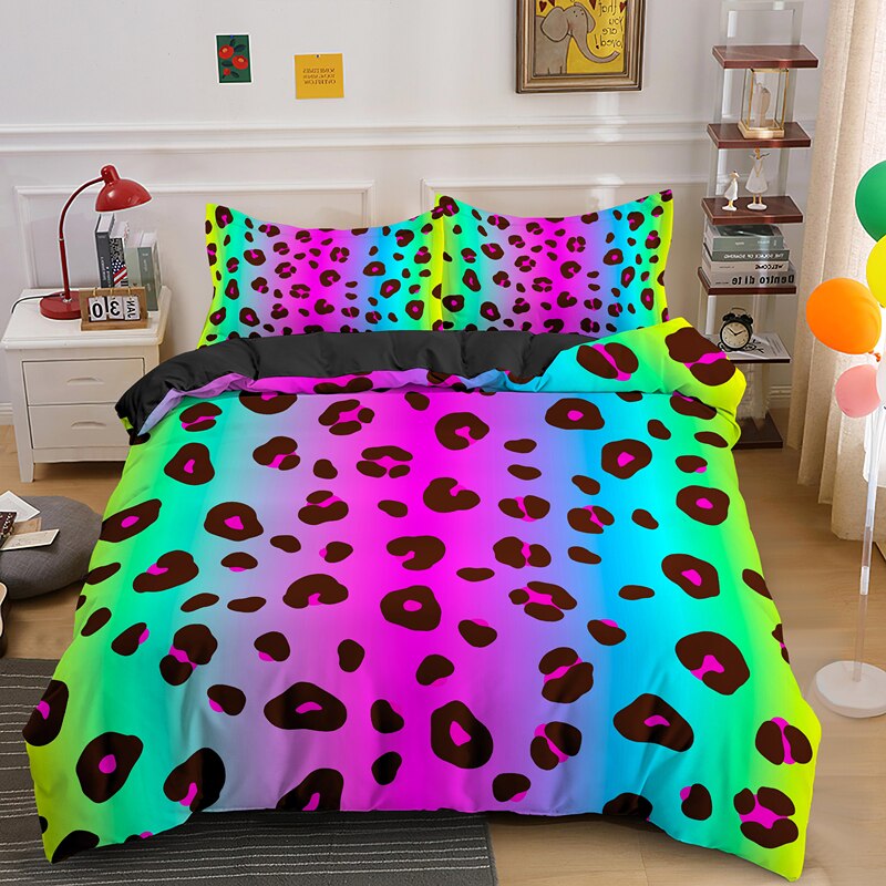 Colorful Psychedelic Leopard Bedding Set Single Double King Queen Size  Duvet Cover With Pillowcase Bedclothes