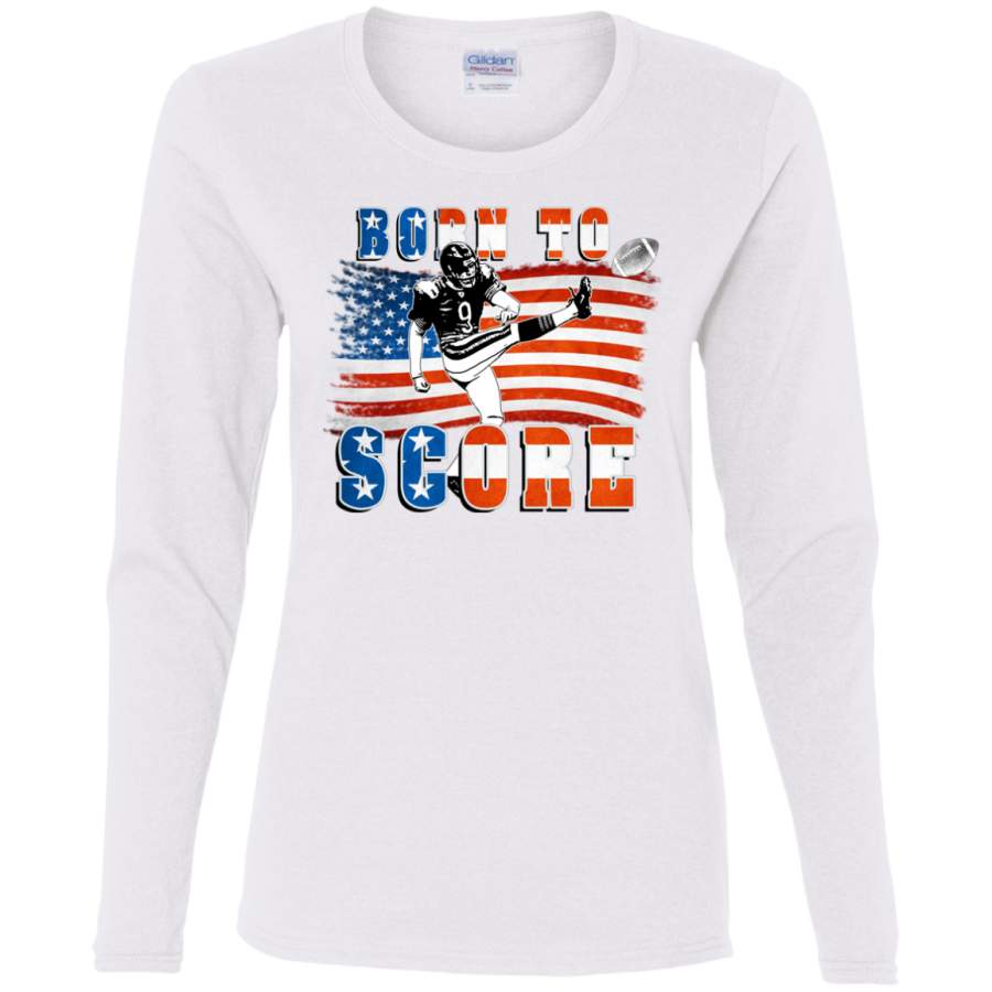 AGR Born to Score Football Player Kicker Ladies’ Cotton LS T-Shirt