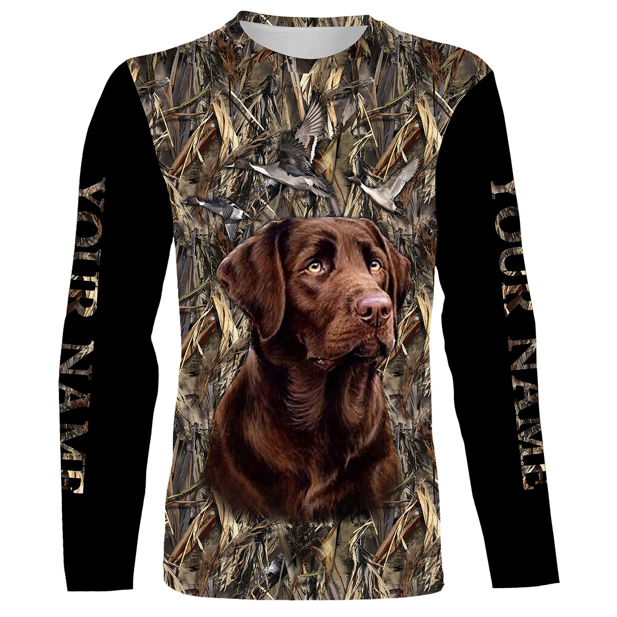 Duck Hunting With Dog Chocolate Labrador Retriever Custom Name 3D All Over Print Shirt Hoodie Personalized Hunting Gifts Nqs2562
