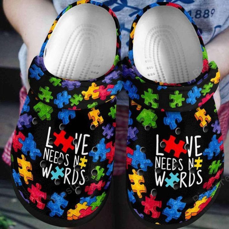 Autism Awareness Day Love Needs No Words Puzzle Piece Crocband Clog Shoes