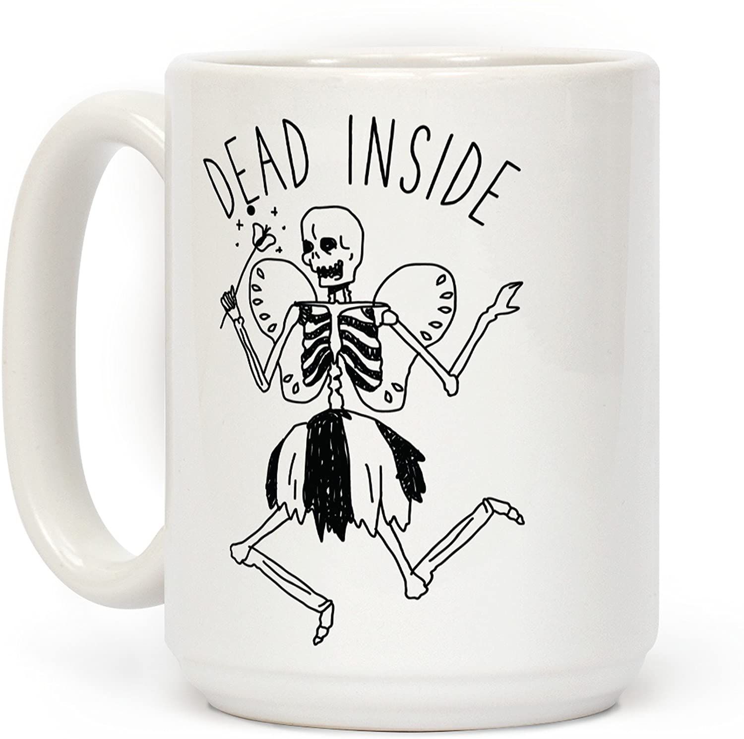 Dead Inside Skeleton Fairy Haloween White Ceramic Coffeemug