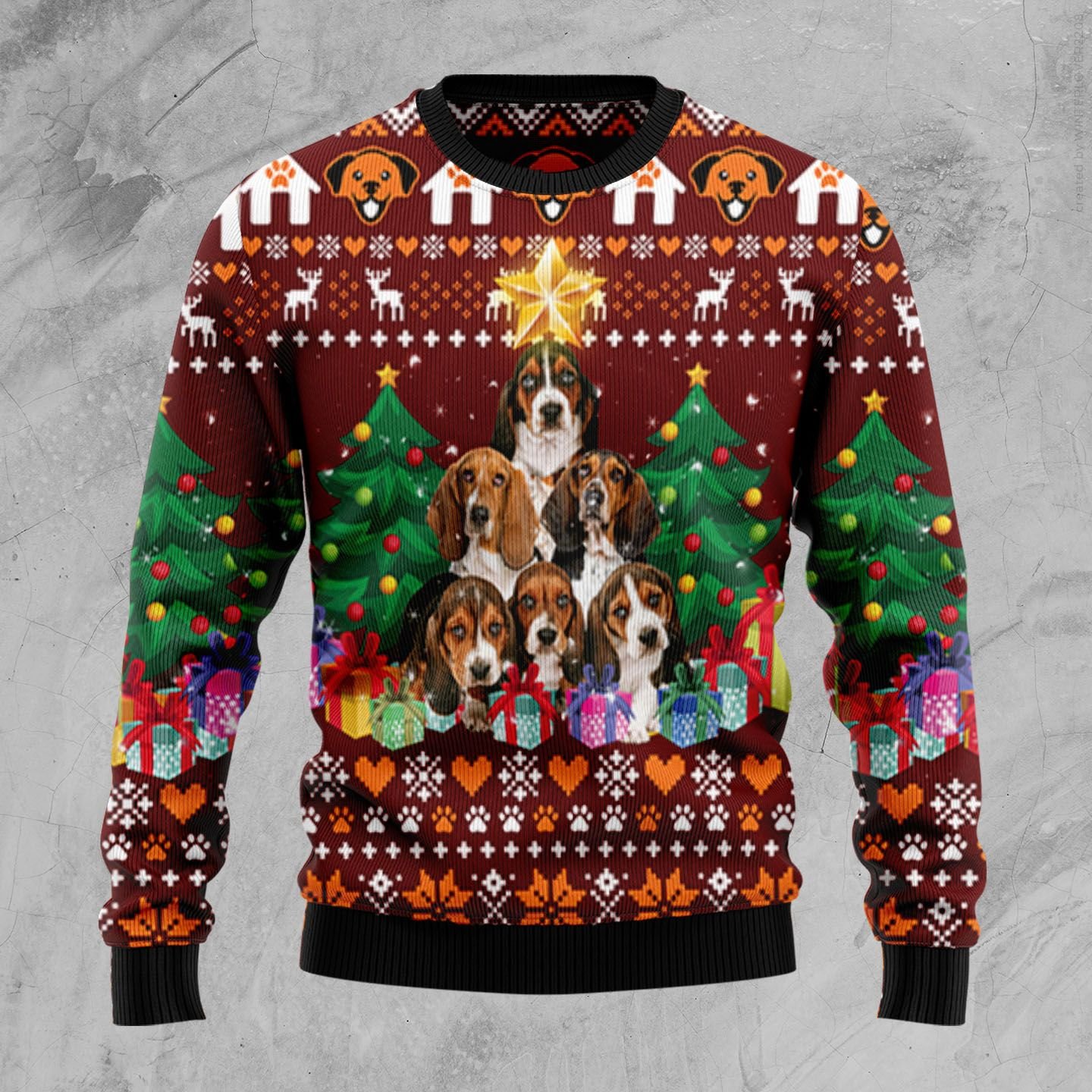 Basset Hound Pine Tree D2809 Ugly Christmas Sweater